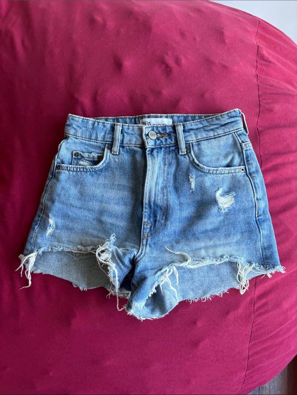 Zara Distressed Mid-Blue Denim Cutoff Shorts Size 0